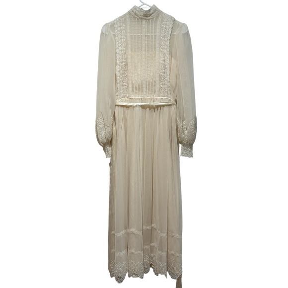 Neiman Marcus Dresses & Skirts - VTG Neiman Marcus Lace Chiffon Midi Maxi Dress XS Ivory Cream High‎ Neck Bridal